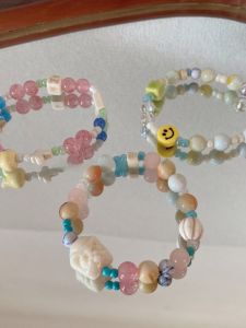 Young Adult Heart-Breaking! New Style Pink Bracelet Smiling Face Ceramic Cat Xingshi Elastic Bracelet for Girlfriends Mori Style