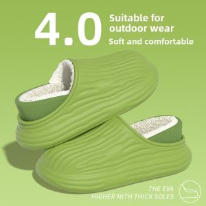 Mens Cotton Slippers with Heel Fall Winter Outdoor Wear 2024 New EVA Waterproof Non-Slip Fleece Lined Warm Couple Cotton Shoes