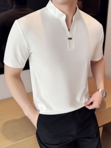 Áo Thun Polo Nam Mùa Hè Mỏng Cổ Chữ V Liền Mạch Bằng Lụa Băng Tay Ngắn Thời Trang Mới Phong Cách Trung Hoa Rộng Rãi Thường Ngày