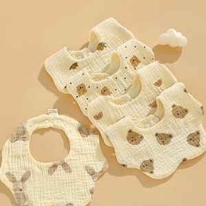 🇲🇾ReadyStock 💯%Cotton Bib 6 layers Baby Bibs 360 Degree Reversible Bib Newborn Kids Feeding Saliva Towel