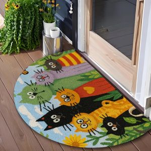 Thảm Cửa Vải Nỉ Nửa Tròn VIKAMA Nhiều Màu Sắc Hình Mèo Xếp Chồng Lên Nhau Thiết Kế Hoa Chống Trượt Cho Lối Vào Phòng Ngủ Phòng Khách Trang Trí Nhà Hiện Đại