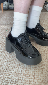 Falimottype Size 35-40 Womens Black Casual Retro High-heeled Loafers Fashionable Classic Lace-Up Uniform Leather Shoes