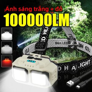 Đèn Pha Siêu Sáng 100000LM Sạc USB C 4 Chế Độ Chống Nước Có Thể Nghiêng Đèn LED Dùng Cho Chạy Bộ Khẩn Cấp Cắm Trại