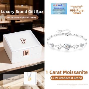 East Beauty | Pure 999 Silver Four-leaf Clover Moissanite Charm Womens Bracelet