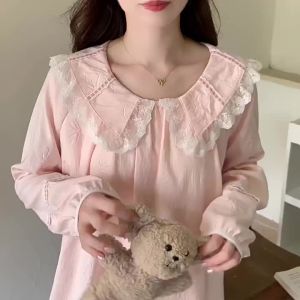 Cloud Cotton Sleepwear with Padded Woman New Spring and Autumn Comfortable Doll Collar Long Sleeved Pajamas Princess Style Home Wear