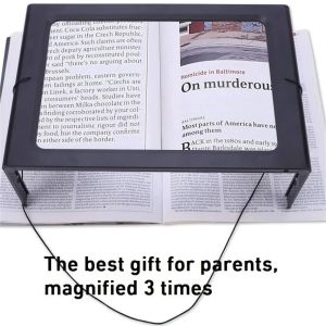 A4 Magnifying Glass Large 3X Foldable Full-Page Desktop Magnifier with LED Lights for the Elderly Low Vision Book Reading Aid