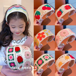 Girls Knitted Woolen Hairband Korean Style Wide Edge Fabric Hair Accessories Fruit Pattern Face Washing Hair Ties Children