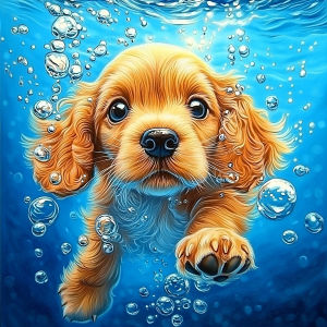 Huacan Full Square Round Drill Dog Diamond Painting - Bộ Tranh Thêu Chữ Thập Trang Trí Nghệ Thuật Phong Cảnh Động Vật Dưới Nước