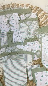 36 Pcs Paket Lahiran Lengkap Baju Bayi Celana Bayi Baru Lahir seri Hijau Sage Karakter Lucu Sartaki Jumper Popok Tali Baby Gift Set -Juragan Lebak