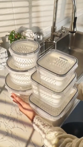 SG Stock Sealed Food Storage Containers 5Pcs Set with Drainage Basket for Fruits Vegetables BPA-Free Kitchen Containers