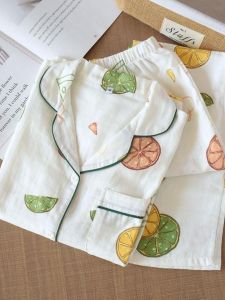 Classic Japanese Style Pure Cotton Double Layered Muslin Sleepwear Set Long Sleeve Open Cardigan Loose Comfortable Home Clothes for Women