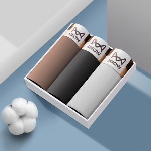 MiiOW | กางเกงบ็อกเซอร์ชายผ้าฝ้ายแท้ MiiOW ทรงเอวกลาง ทรงสปอร์ต กางเกงขาสั้นทรงสี่เหลี่ยมแบน ทรงบาง สำหรับผู้ชาย ฤดูร้อน 2024 กางเกงชั้นในชายทรงสี่เหลี่ยม