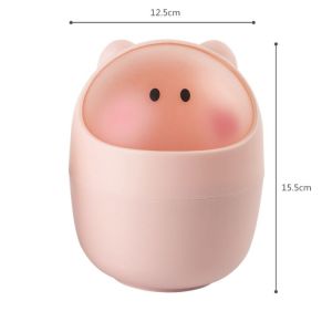 Cute Small Dustproof Office Desktop Wastebasket round Tissue Holder Trash Can for Bedside Storage Bin Household Garbage Bin