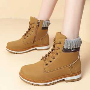 Ielgy 2024 Giày bốt Martin mới nữ cỡ lỡn phẳng Châu Âu và mỹ booties chống trượt chất liệu da PU