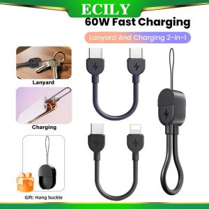 Ecily pd60w Keychain Cổng USB kép C cáp ngắn pd20w Loại-C để dữ liệu IOS dây cho điện thoại sạc dự phòng Cáp