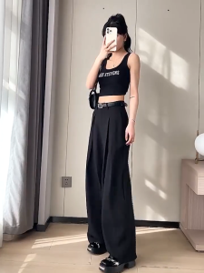 SELLDA 24-46 Women Trousers Korean Style High Waist Suit Pants Plain Mopping Pants Elastic Waist Wide Leg Pants