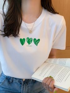Summer 2025 Womens Slim Fit Short Sleeve T-Shirt Pure Cotton round Neck Print Casual Comfortable Breathable Office Style