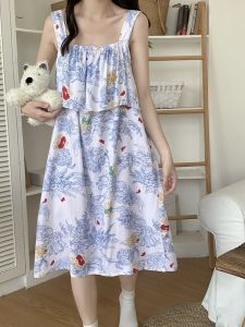 Summer Sling Artificial Cotton Nightdress Female Nipple Coverage Wear-Free Bra Student Sweet Cotton Silk Nightdress Slim Looking Dress