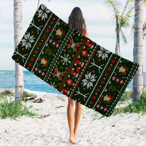Dark Green Christmas Knit Quick Drying Microfiber Beach Towel Lightweight for Swimming Camping Yoga - Bath Towel
