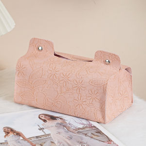 Luxurious Cherry Blossom Tissue Box Home Living Room Rectangular PU Material Storage Organizer Elegant Tissue Holder Decoration