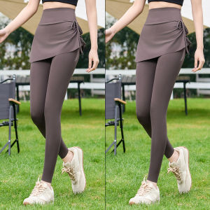 MiiOW | Ice Silk Sharkskin Yoga Pants Womens Summer New Style Thin Sports Pants Skirt One-Piece High-Waisted Tummy Control Leggings