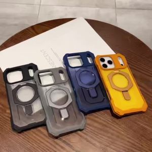 Luxury Heavy Military Armor Shockproof Matte Case For iPhone 16 Pro Max 17 Air For Magsafe Magnetic Ring Stand Holder Hard Cover