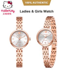 (With Box/24mm)100% Authentic Sanrio Hello Kitty Watch for Girls Stainless Steel Strap Quartz Watch Waterproof Fashion Bracelet Watches Shockproof Birthday Gift 295