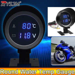 RYSJM | Round Water Temp Gauge Led Digital Car Truck Temperature Meter + Sensor Voltmeter Volt Voltage Meter 2 in 1 12V 24V