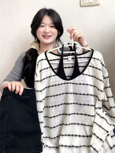 Vintage Striped Sun Protection Blouse Summer Design Flattering Easy-to-Match Two-piece Outfit