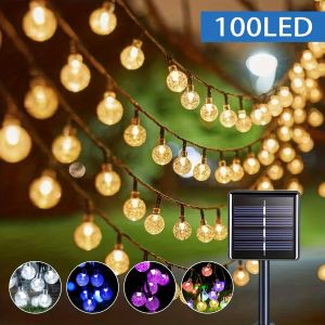 HOOPET | 1 Pack 39FT IP65 Crystal Globe Solar String Lights 100 LED 8 Lighting Modes Solar Outdoor Lights For Halloween Christmas Party