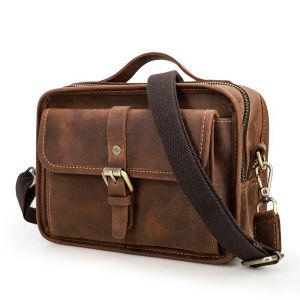 Hiram Genuine Leather Retro Men Small Sling Shoulder Bags Retro Crazy Horse Leather Crossbody Messenger Bags Male Travel Bags for 7.9 iPad Mini