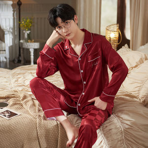 MiiOW | MiiOW Ice Silk Sleepwear Couple Set Men Women Home Clothes Summer New Arrival Simple Style Long Sleeve Leisure Suit For Couples