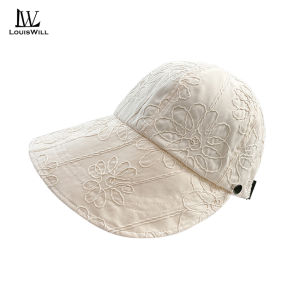 LouisWill หมวกชาวประมงหมวกแก๊ปพับเก็บได้หมวกปีกบังแดดปักลายแฟชั่นหมวกหมวกป้องกันแสงแดดชายหาดป้องกันรังสียูวีสำหรับท่องเที่ยวกลางแจ้งฤดูร้อน