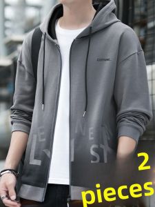 ROMON | Loose Mens Hoodie Sweatshirt Spring Autumn New Sport Open Cardigan Casual Zipper Jacket Upper Body Fashionable Antibacterial