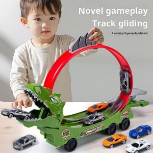 Dinosaur Track Car Sliding Railway Toy Shark DIY Assembled Rail Kids Play Vehicles Educational Toys For Boys Gift
