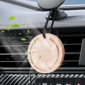 Round Aromatherapy Wood Car Air Freshener Essential Oil Diffuser Absorb Perfume Beech Wood Tablets Car Interior Odor Removal