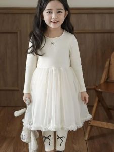 Spring Autumn Fashionable Girls Dress Princess Style Long Sleeve mid Waist Skirt for Ages 2-14 High Quality Cotton Lining