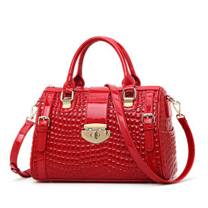 Aidrani  Genuine leather womens fashion handbag large capacity cowhide Boston bag crocodile pattern