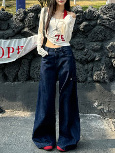 Low Waist Wide Leg Pants Loose Lazy Style 2025 New Retro Straight Loose Feel Slimming Workwear Jeans American Style Blue Denim