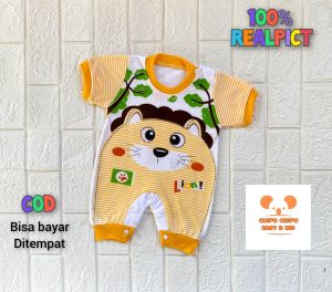 Baju Romper Bayi | Jumper Anak Segiempat | Perempuan Laki Laki | Usia 0-6 Bulan | Motif Lion