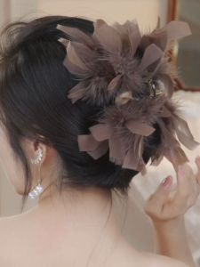 Elegant Large Size Feather Hair Clip Luxury Turkey Feathers Hair Grips Bun Maker Trendy Hair Accessories Korean Style Hairpins
