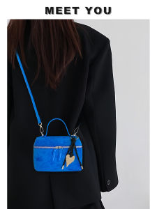 Klein Blue Suede Crossbody Bag Womens New 2025 Luxury Design Casual Simple Style Single Shoulder Strap Zipper Closure Handbag