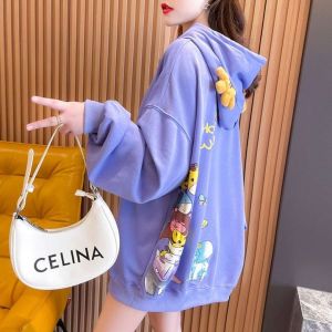 B66  เสื้อแขนยาวฮู้ดแฟชั่น Oversize (อก 50-64 นิ้ว) ฮู้ดเขากวาง สกีลลายฮิปโปหน้า-หลัง ไม่มีกระเป๋า ผ้าคอตตอล ผ้าไม่ยืดผ้าไม่หนา สินค้าพร้อมส่งในไทย