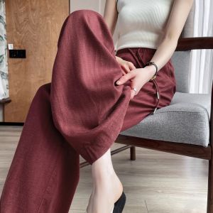 La Chapelle | 100% Tencel Linen Pants Summer Lightweight Textured High Waist Ice Silk Drape Wide Leg Long Pants
