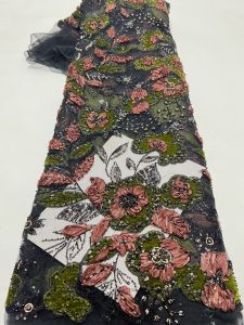 SKIG African Chiffon Tulle Lace Fabric French Luxury Sequins Beads Mesh Lace Fabric Nigerian For Woman Evening Clothes Dresses