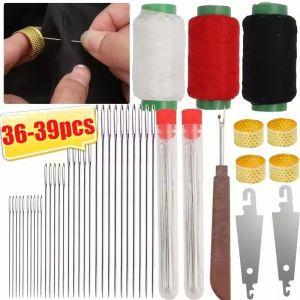 39PCS DIY Sewing Needles Set Large Eye Needles with Thread Multi Size Clothing Sewing Embroidery Cross Needle Kits Home Manual Tools