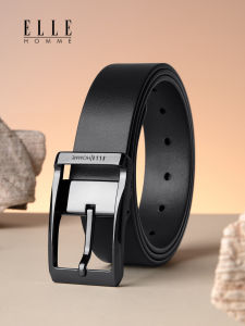 ELLE Mens Casual Leather Belt Top Layer Cowhide Fashionable Young Adults Alloy Buckle 35cm Width Suitable for Various Occasions