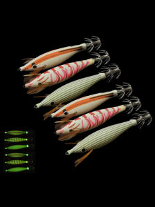 6pcs/set 10cm Glow Horizontal Squid Jig Fishing Lures Saltwater Shrimp Fishing Lures Squid Jigs Cuttlefish Shrimp Baits Octopus