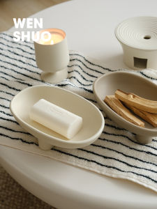 Three-Legs Ceramic Soap Dish for Home Products Decorative Plate for Table Decor Fruit/Dessert Plate Matte Crème Color,WENSHUO HOME