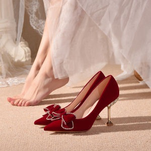Elegant Chinese Style Wedding Shoes for Women Comfortable Two-Way Wear Red High-End Sensation Not Tiring Footwear for Brides